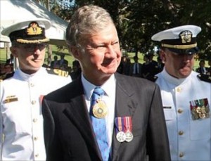 Chief Justice of Queensland, Paul de Jersey, as acting Governor of the state, inspecting a US contingent in 2011. Amanda Ginn photo